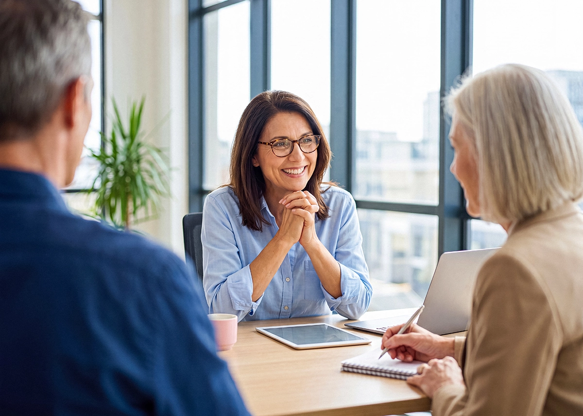 Financial advisor explaining a personalized fee-only financial plan to clients